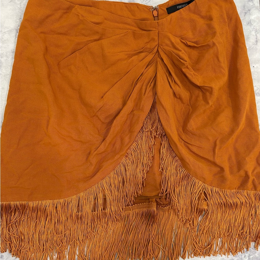 Forever 21 Rust Colored Ruched-Fringe Skirt (Large)